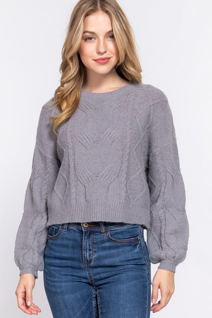 LONG SLEEVE CREW NECK CABLE DETAIL SWEATER