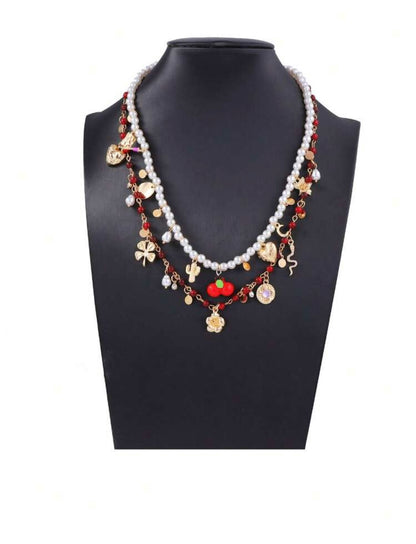 DOUBLE LAYER PEARL GLASS NECKLACE