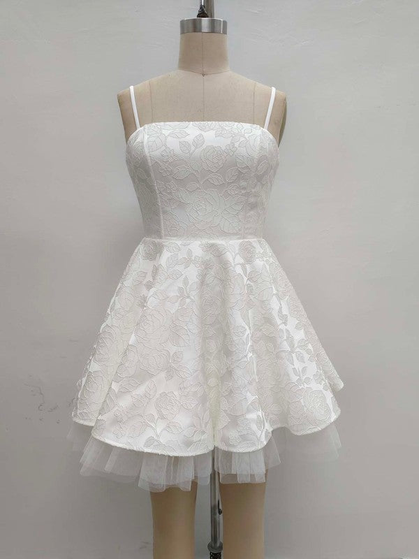 FLORAL JACQUARD TULLE SKATER MINI PARTY DRESS