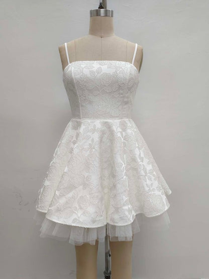 FLORAL JACQUARD TULLE SKATER MINI PARTY DRESS