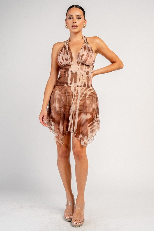 HLATER NECK RUCHED MINI DRESS