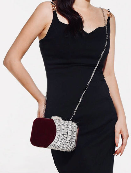 ELGANT VELVET DIAMOND SEQUIN BOX-SHAPED EVENING CLUTCH