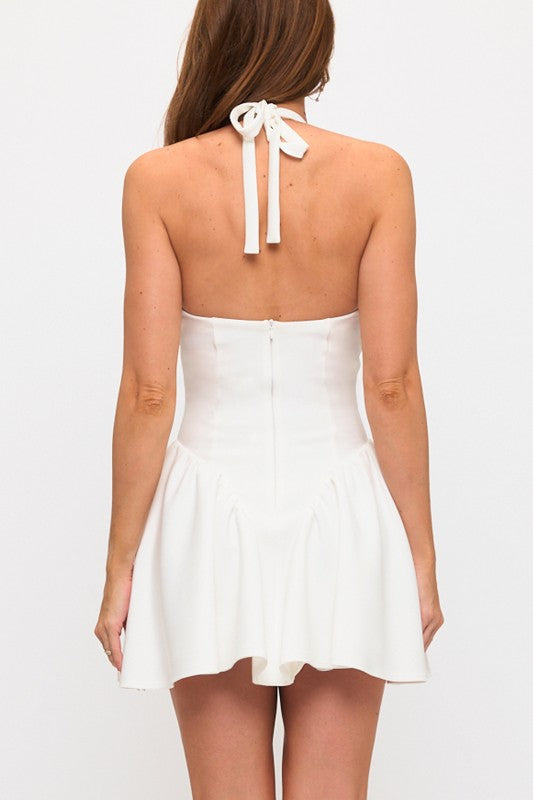 HALTER DROP WAIST MINI DRESS