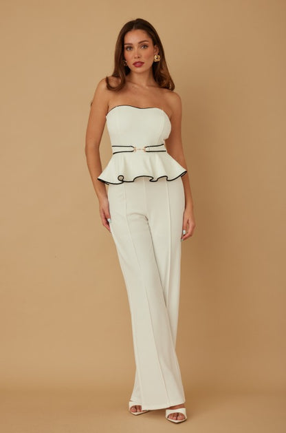 RUFFLED FLARE UP JUMPSUIT