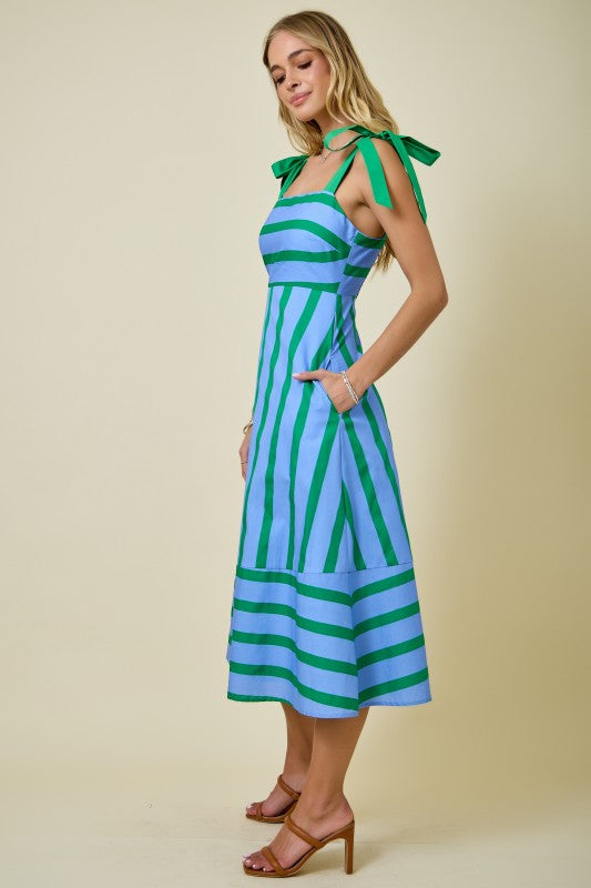 A-LINE STRIPED MIDI DRESS