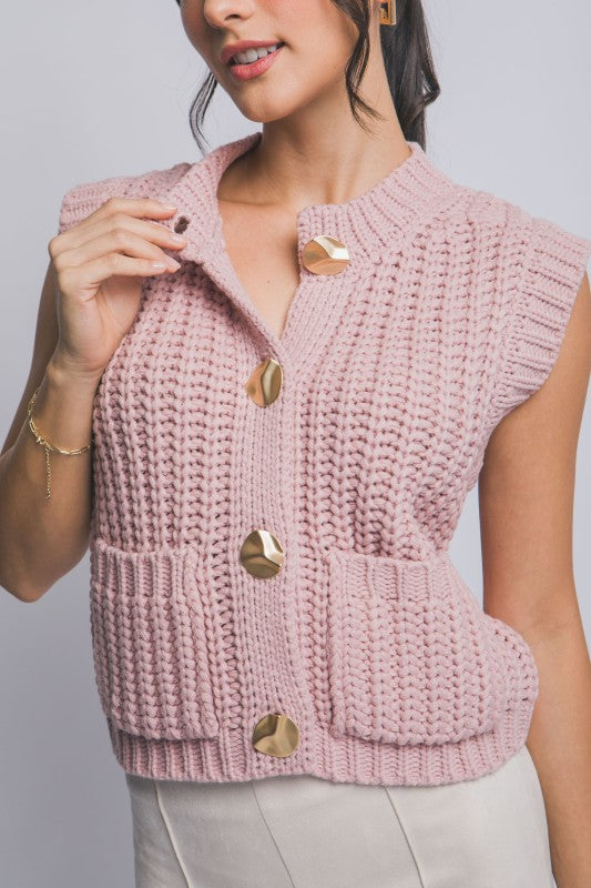 GOLD BUTTON DOWN KNIT VEST