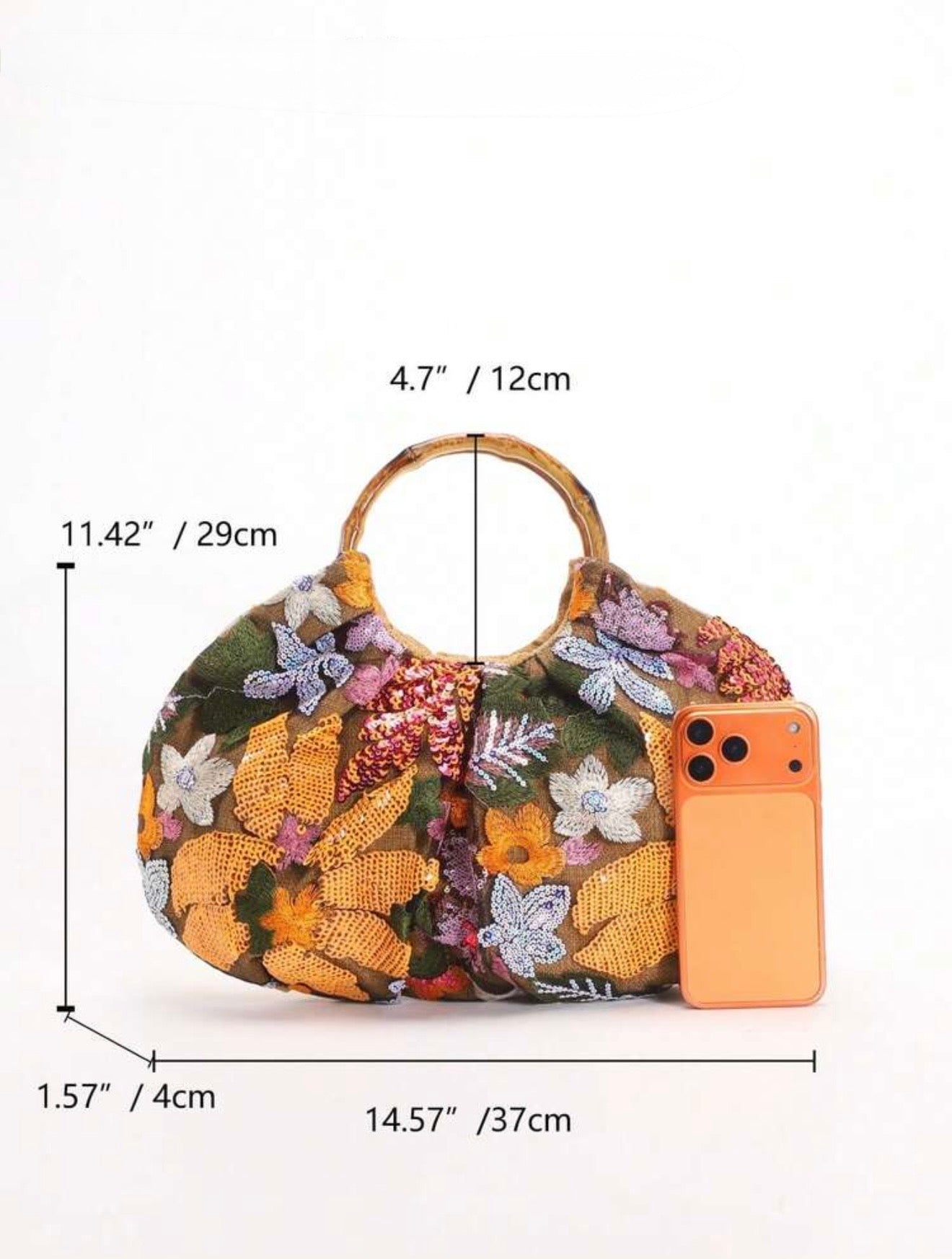 PVC SEQUINS PLEATED CLOUD MESH EMBROIDERED CLUTCH BAG