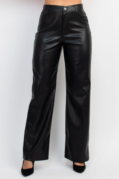 Faux Leather Mid Rise Pants