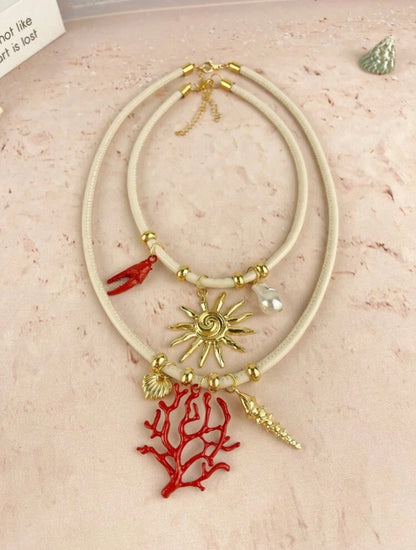 2 PCS CORAL PENDANT NECKLACE WITH LEATHER CORD