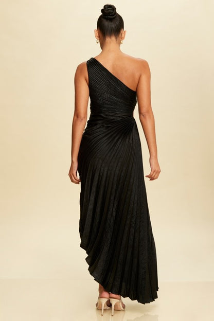 METALLIC PLEATED ONE SHOULDER DRESS