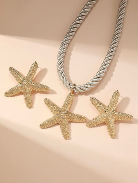 3 PCS STARFISH PENDANT NECKLACE & EARRINGS SET