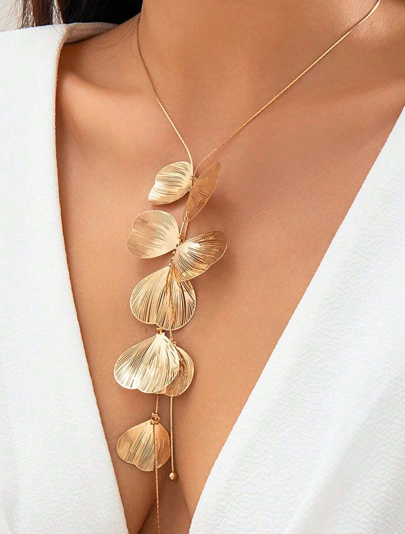 3 PCS METALLIC TASSEL Y SHAPED NECKLACE AND EARRINGS SET