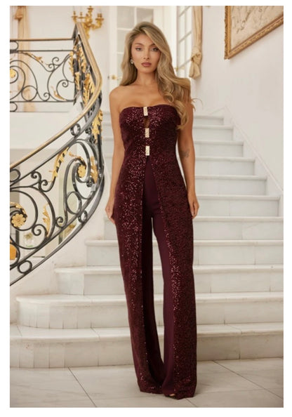 SEQUIN OVERLAP PARTY JUMPSUIT