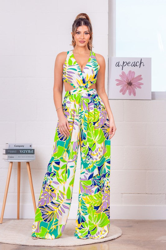 BACK LACE FLORAL JUMPSUIT