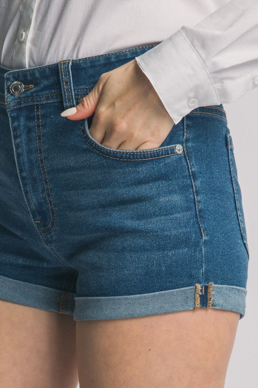 HIGH WAISTED CUFFED DENIM SHORTS