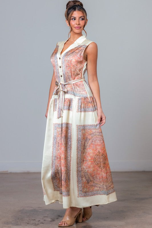 JACQUARD PRINTED SLEEVELESS MAXI DRESS