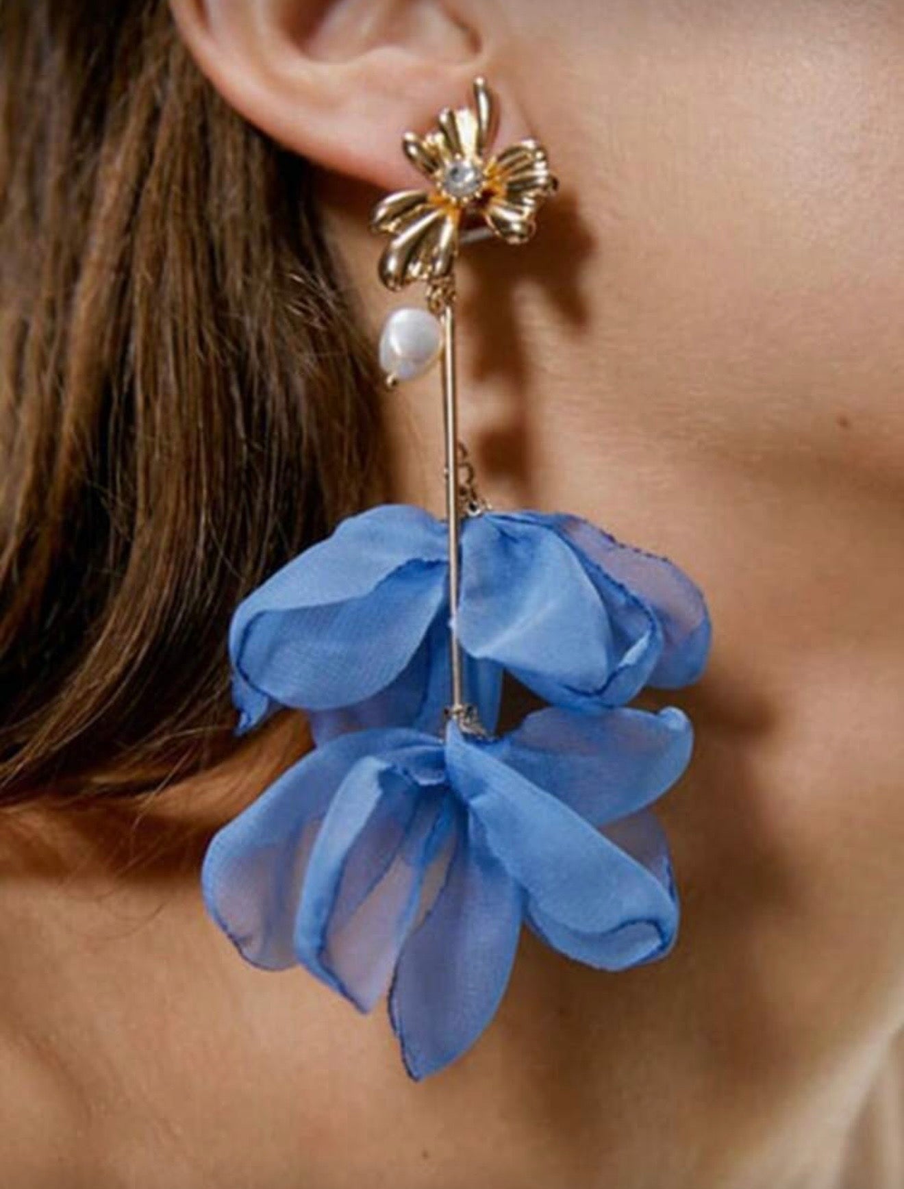 MESH BLUE FLOWER EARRINGS