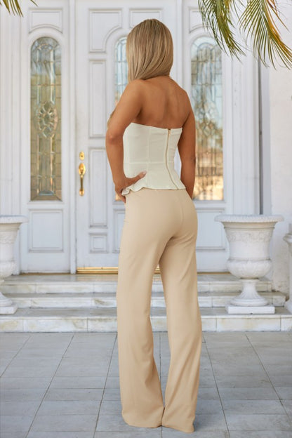 SCRUNCHED GOLDEN STONE STRAPLESS TOP AND PANTS SET