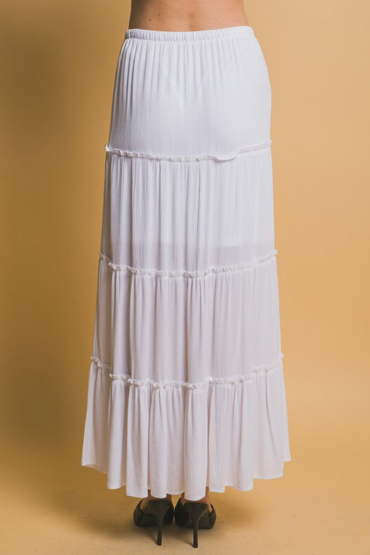 TIERED MAXI DRAWSTRING SKIRT