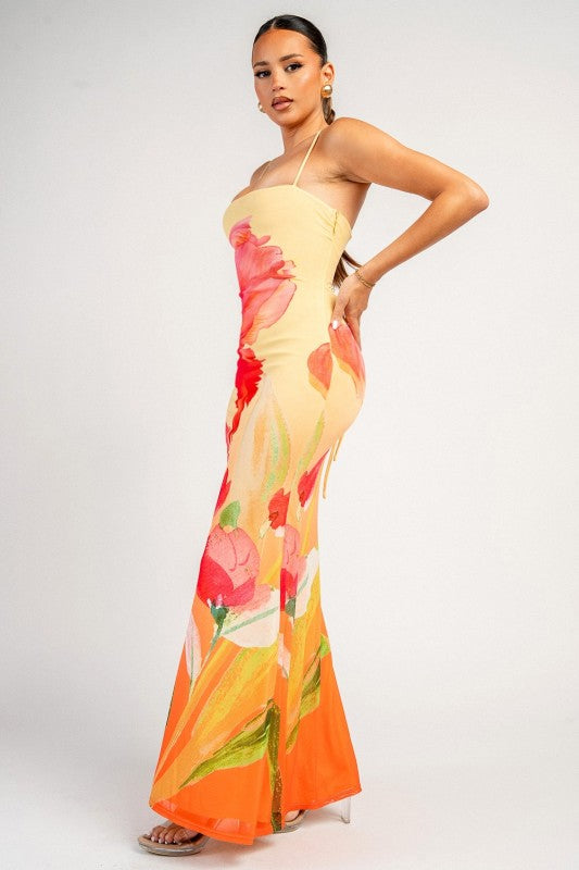 LACE-UP BACK MAXI DRESS