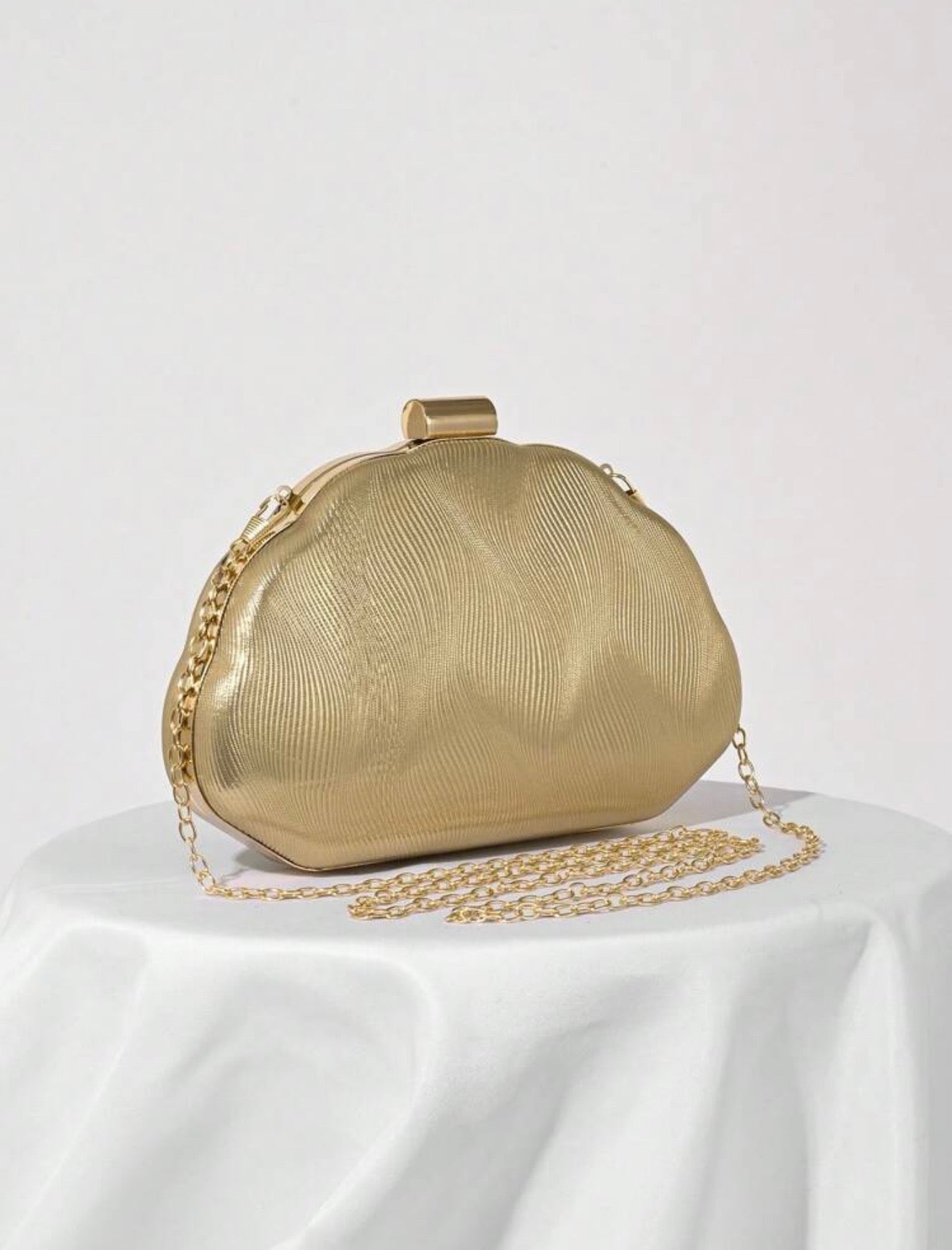 SEASHELL PU LEATHER BOX SHAPED EVENING CLUTCH BAG
