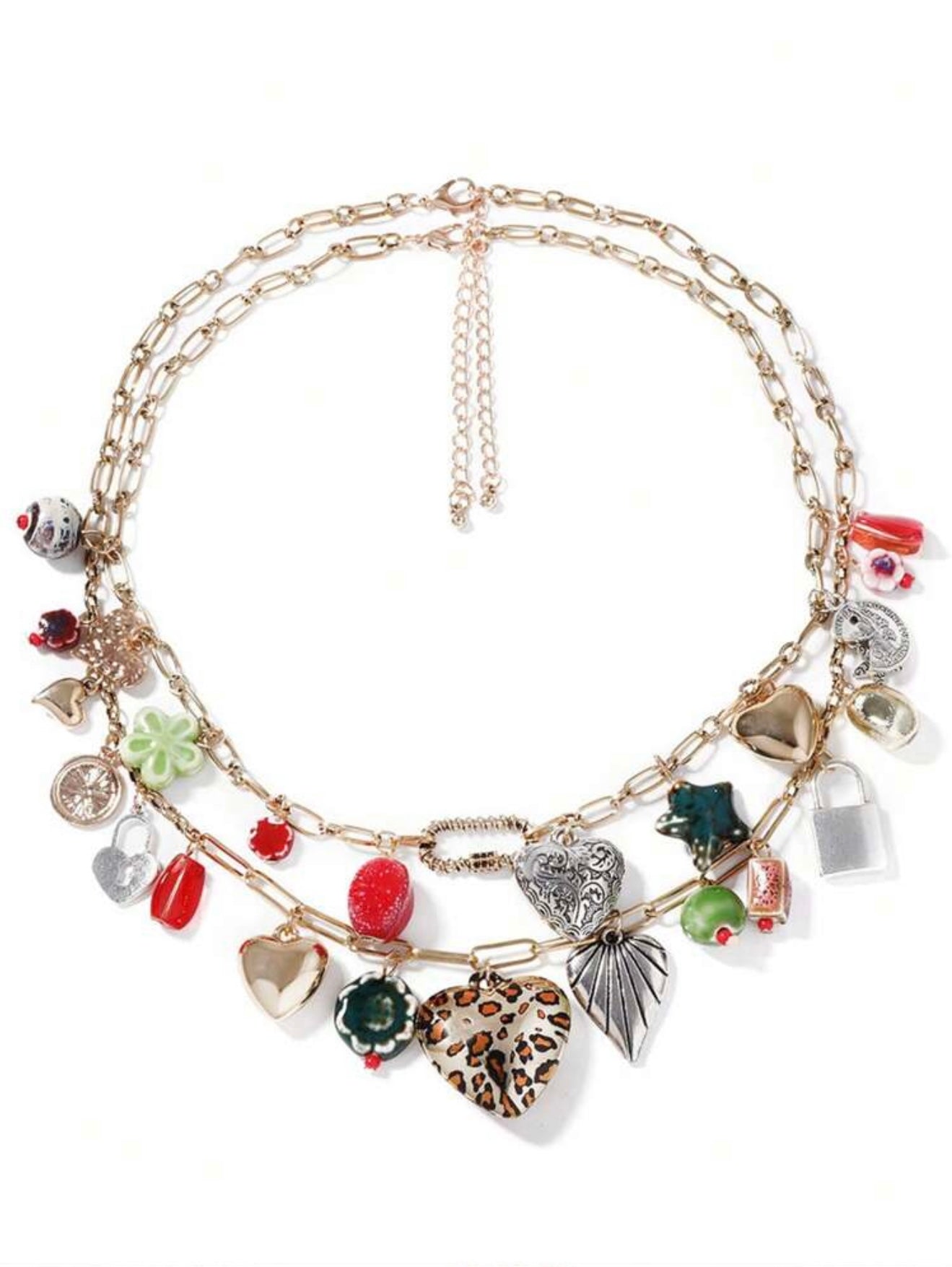 STACKED MULTI LAYER BOHEMIAN PENDANT HEART NECKLACE