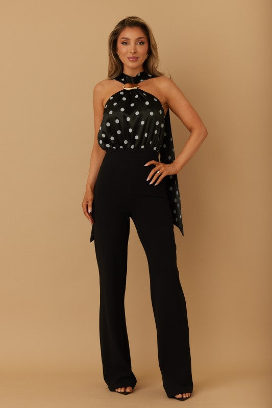 POLKA DOT LING SCARF TIE JUMPSUIT