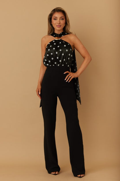POLKA DOT LING SCARF TIE JUMPSUIT