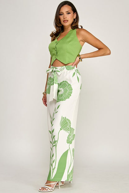 SLEEVELESS HALTER NECK SATIN VEST PANTS SET