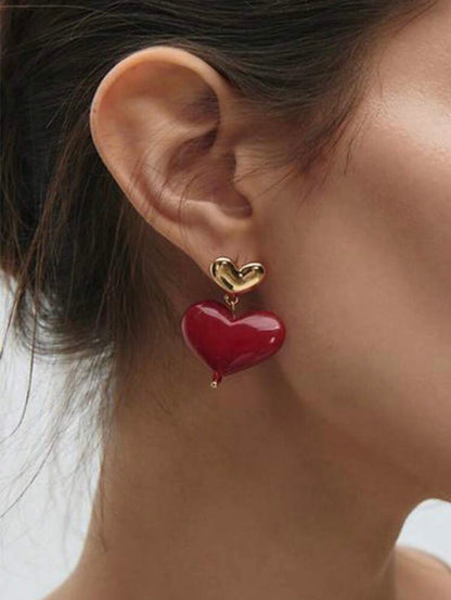 RED HEART SHAPED EARRINGS