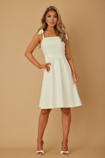 DENIM RIBBON TIE MINI DRESS