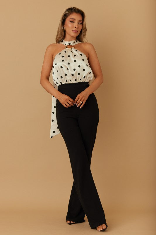 POLKA DOT LING SCARF TIE JUMPSUIT