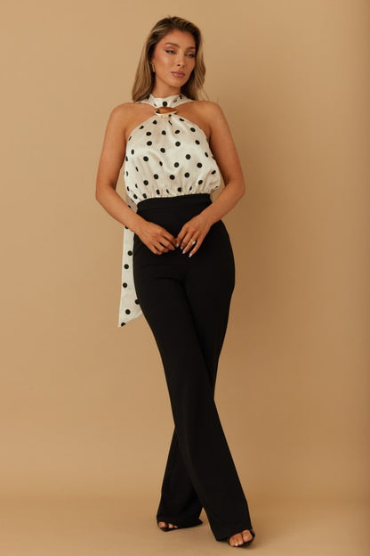 POLKA DOT LING SCARF TIE JUMPSUIT