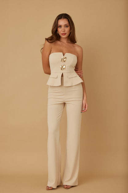 SCRUNCHED GOLDEN STONE STRAPLESS TOP AND PANTS SET