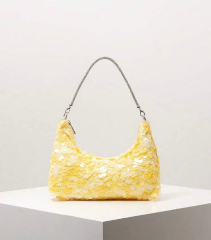 TOP HANDLE SEQUINED SHOULDER PARTY CLUTCH BAG