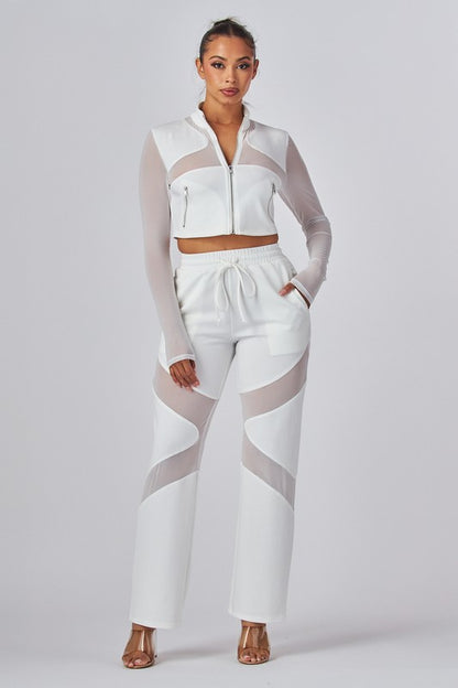 Jaiya Mesh Contrast Crop Jacket & Pants Set
