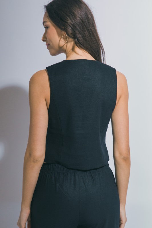LINEN TIE FRONT VEST PANTS SET