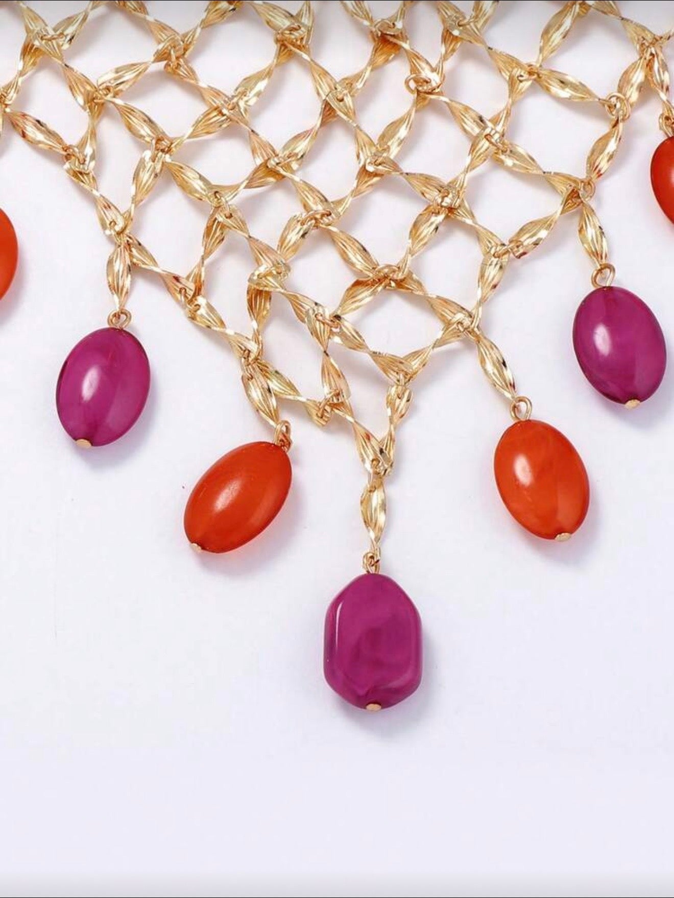 METAL GRID SHAPED PENDANT GOLD NECKLACE