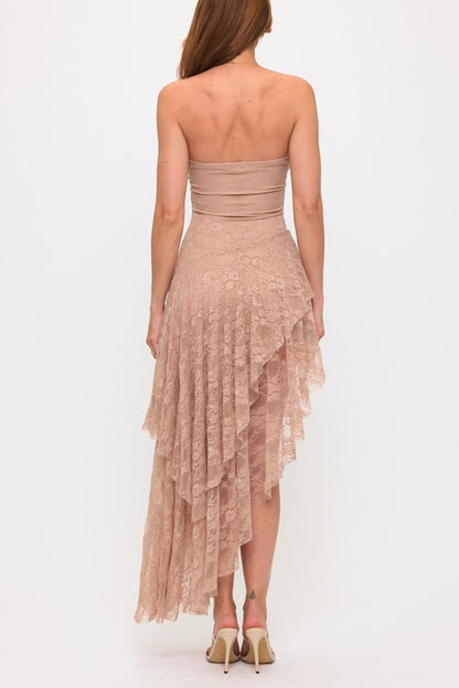 LACE DOUBLE LAYER ASYMMETRICAL MAXI DRESS