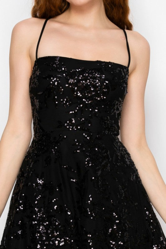 SEQUIN FIT AND FLARE MINI COCKTAIL DRESS