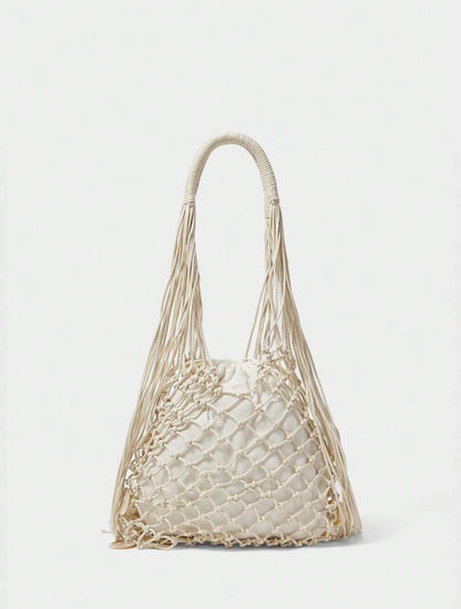 SHELL CROCHET TASSEL BEACH HANDBAG
