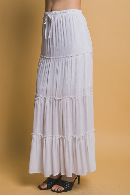 TIERED MAXI DRAWSTRING SKIRT