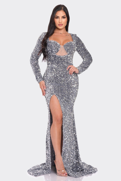 SEQUIN HIGH SLIT MAXI Cocktail  DRESS