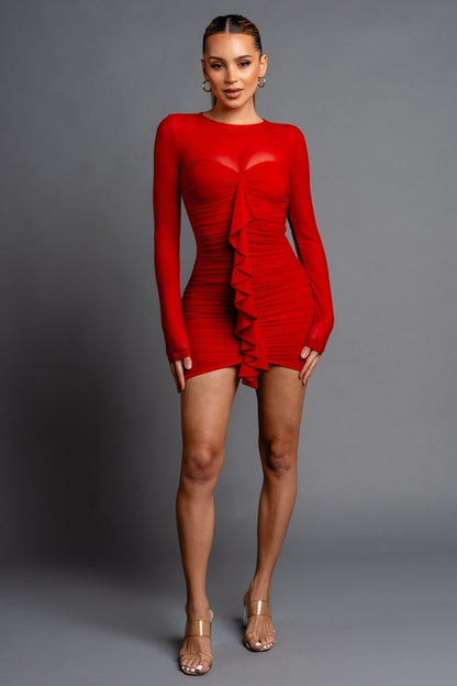 MESH LONG SLEEVE MINI DRESS