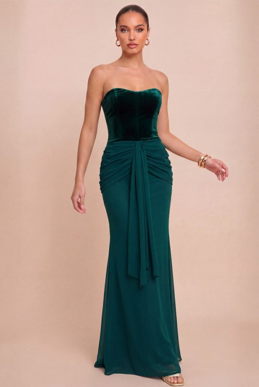 VELVET CHIFFON MAXI DRESS