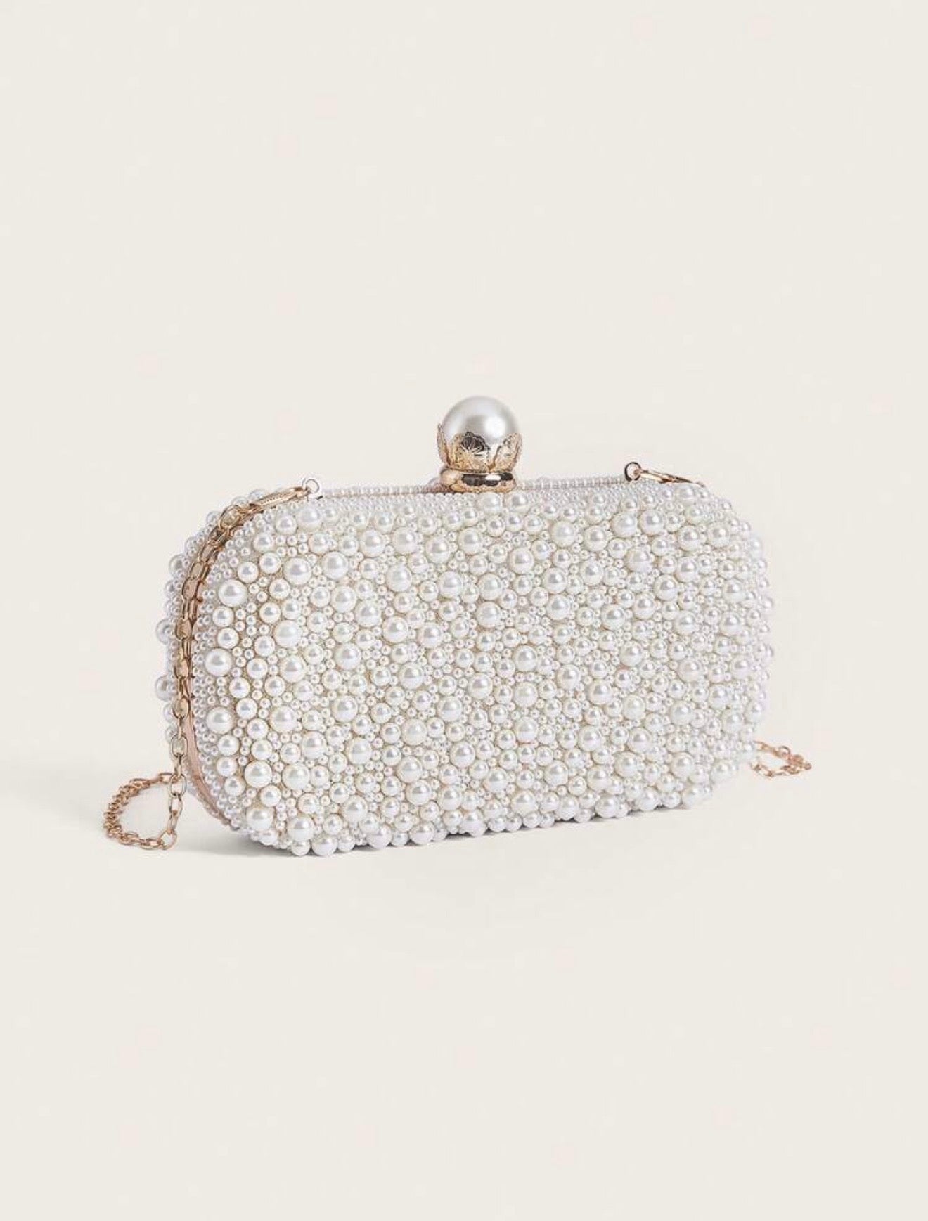 FAUX PEARL BEADED EVENING CLUTCH BAG