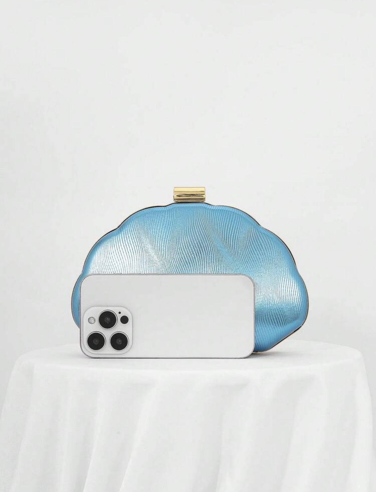 SEASHELL PU LEATHER BOX SHAPED EVENING CLUTCH BAG