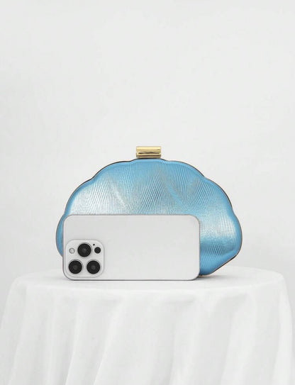 SEASHELL PU LEATHER BOX SHAPED EVENING CLUTCH BAG
