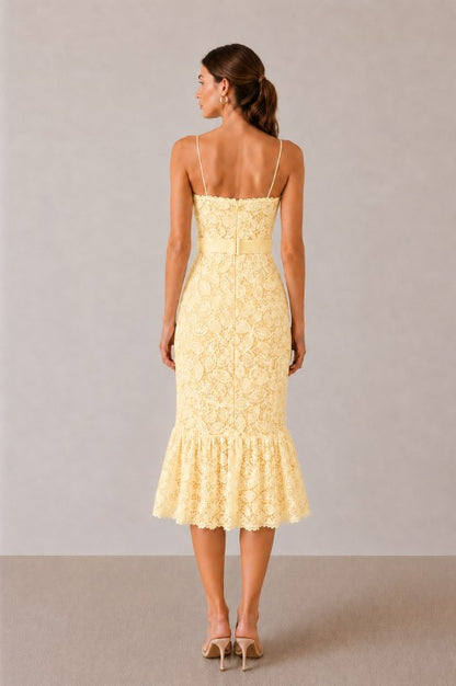LACE FLOUNCE MIDI DRESS
