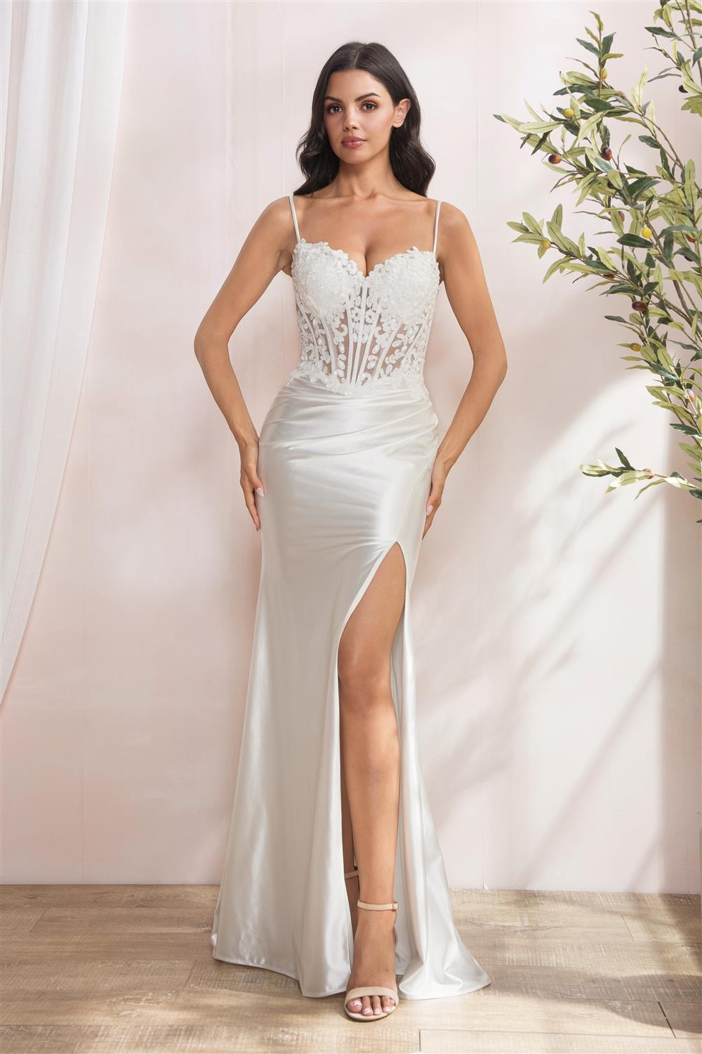 APPLIQUE BEAD BODY W/BONING AND LACE UP BACK SLIM COCKTAIL DRESS